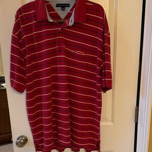 Tommy Bahama Red and White Striped Polo Shirt